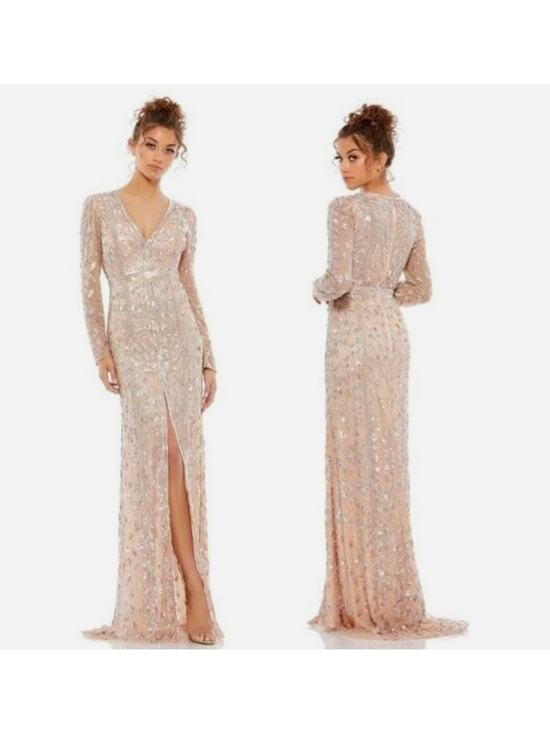 Mac Duggal Dresses & Skirts - NWT Mac Duggal Rose Gold Embellished Long Sleeve Dress Formal Gown Sequins 14